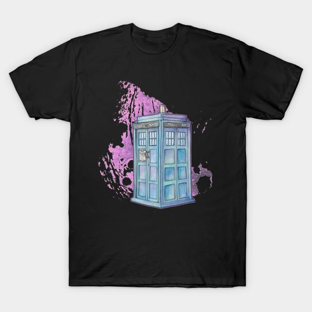 'The Big Blue Box' Watercolor T-Shirt by charamath